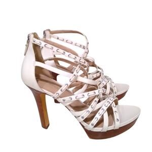 [D105] Via Spiga Platform Ivory Stappy Heels, Size 9.5
